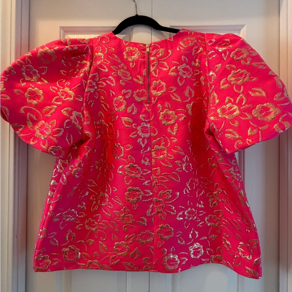 Lilly Pulitzer pink and gold puffy sleeve blouse in size XL NWT - Picture 2 of 7